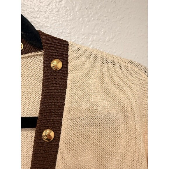 ST. JOHN BY MARIE GRAY SANTANA KNIT IVORY AND BROWN TRIM CARDIGAN SWEATER Sz L - Picture 4 of 10